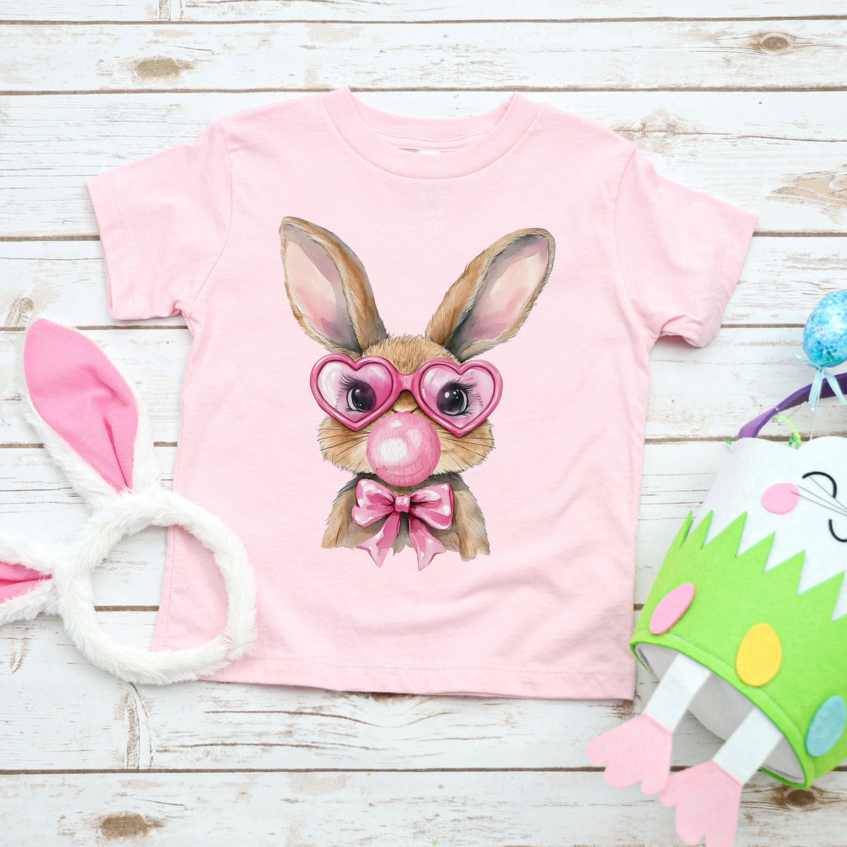 Bunny Sunglasses Bubblegum - Toddler Short Sleeve Graphic T-Shirt