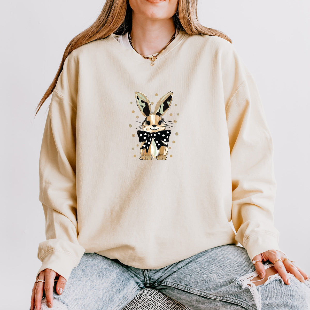 Bunny Polka Dot Coquette - Women's Lightweight Garment Dyed Sweatshirt