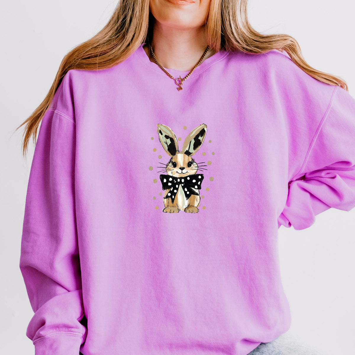 Bunny Polka Dot Coquette - Women's Lightweight Garment Dyed Sweatshirt