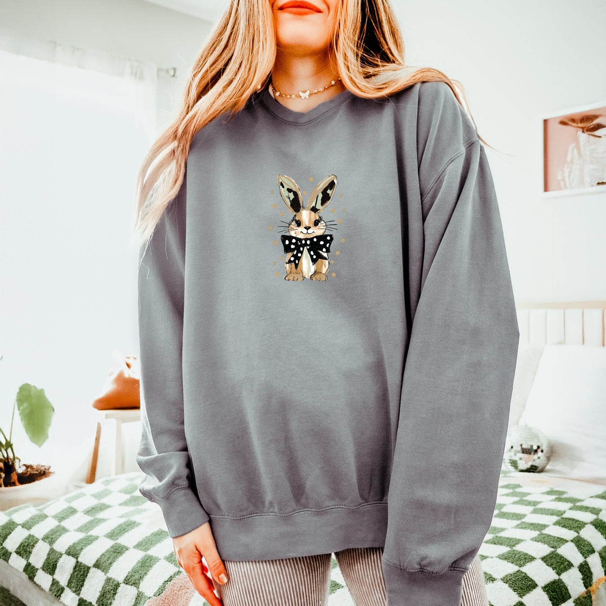 Bunny Polka Dot Coquette - Women's Lightweight Garment Dyed Sweatshirt