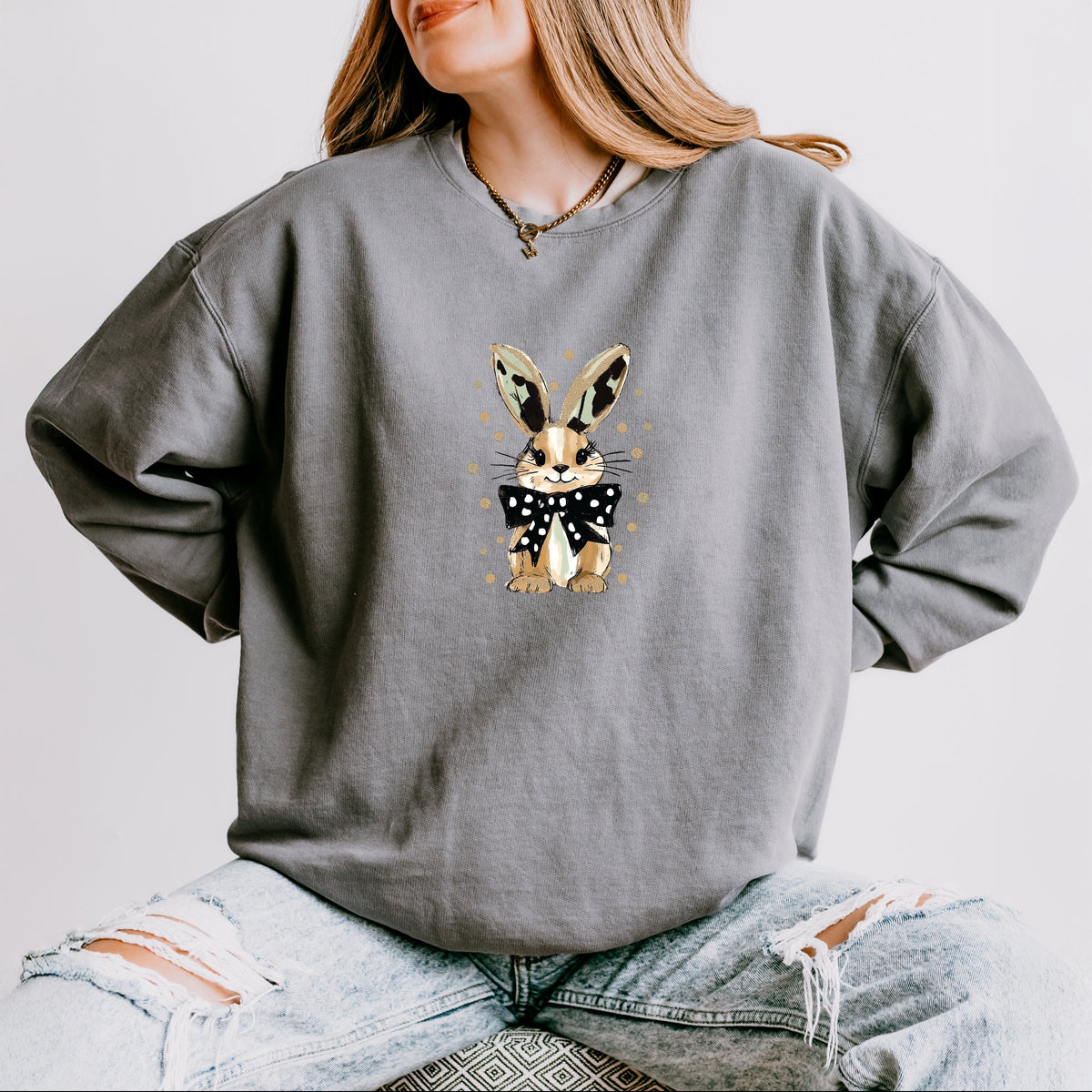 Bunny Polka Dot Coquette - Women's Lightweight Garment Dyed Sweatshirt