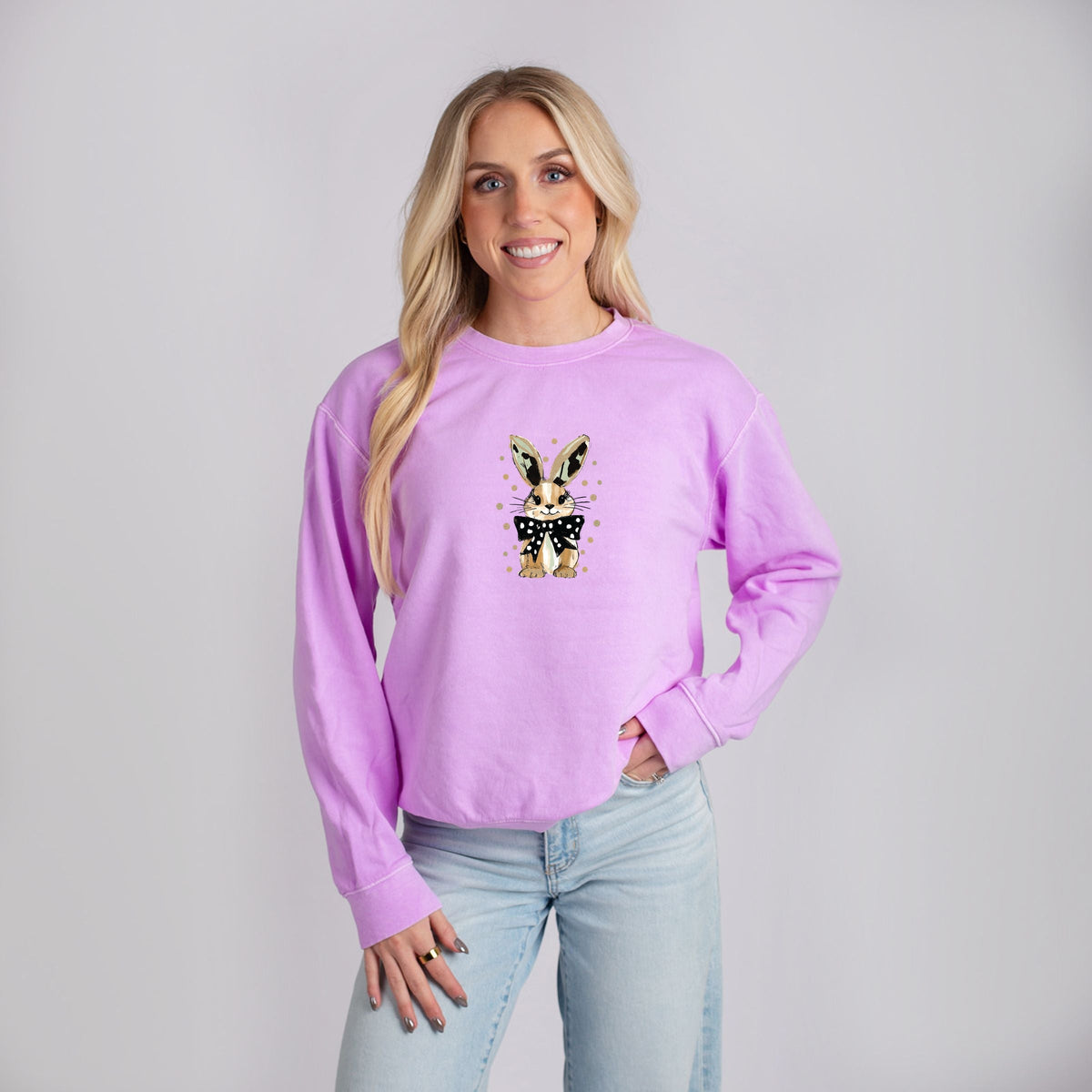 Bunny Polka Dot Coquette - Women's Lightweight Garment Dyed Sweatshirt