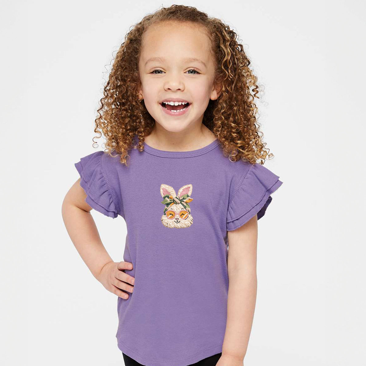 Bunny Face Yarn Print - Flutter Sleeve Graphic T-Shirt