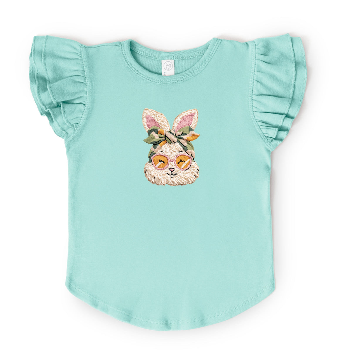 Bunny Face Yarn Print - Flutter Sleeve Graphic T-Shirt