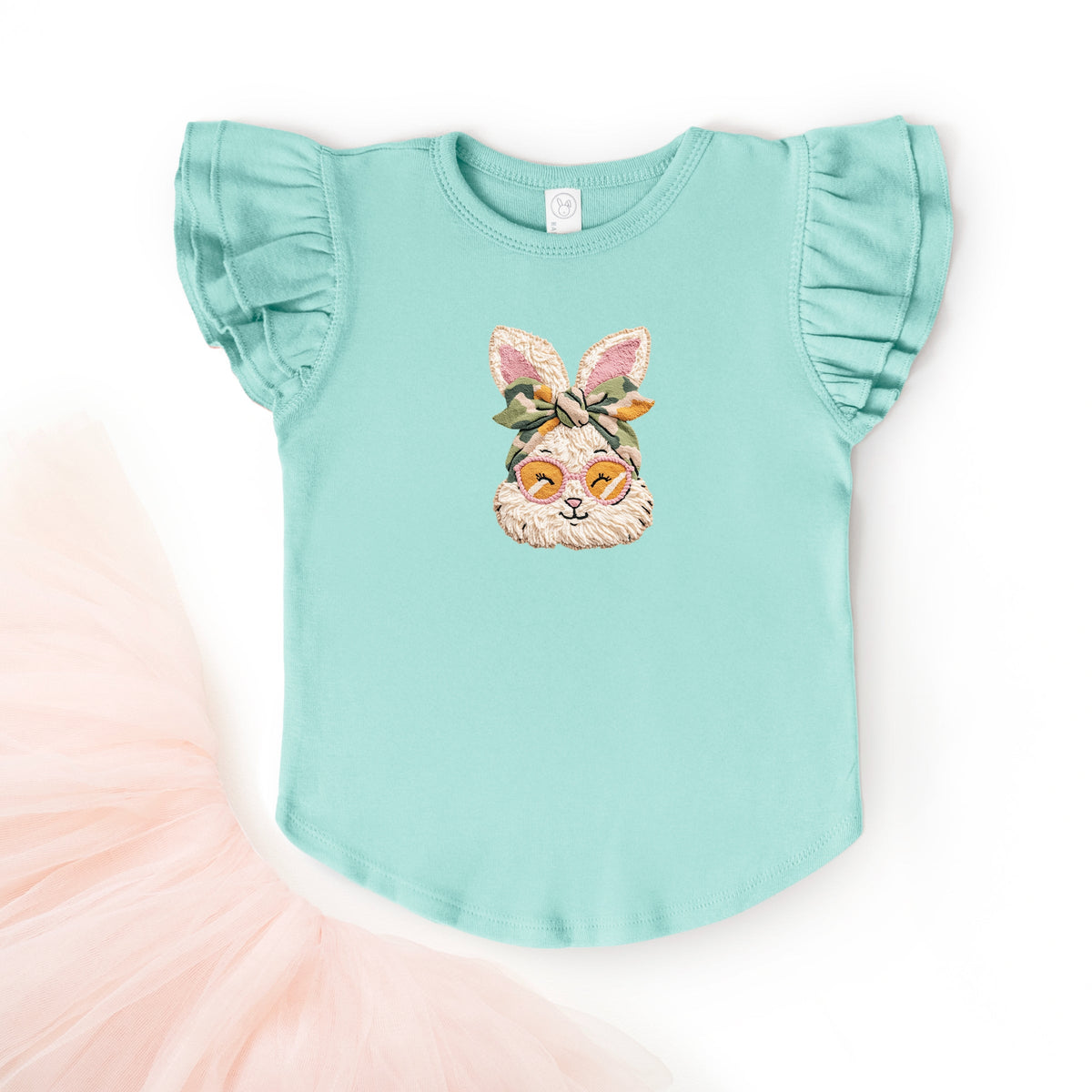 Bunny Face Yarn Print - Flutter Sleeve Graphic T-Shirt