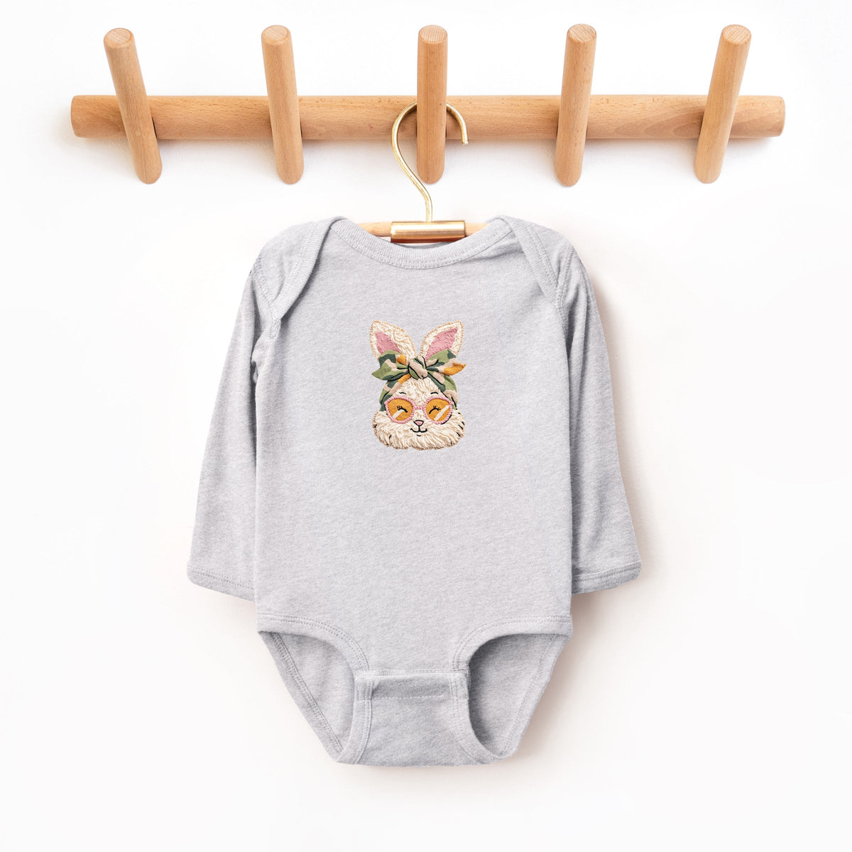 Bunny Face Yarn Print - Baby Long Sleeve Bodysuit