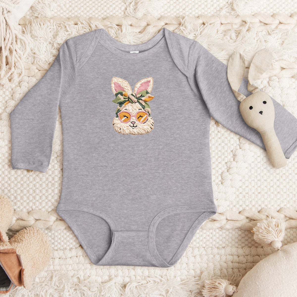 Bunny Face Yarn Print - Baby Long Sleeve Bodysuit