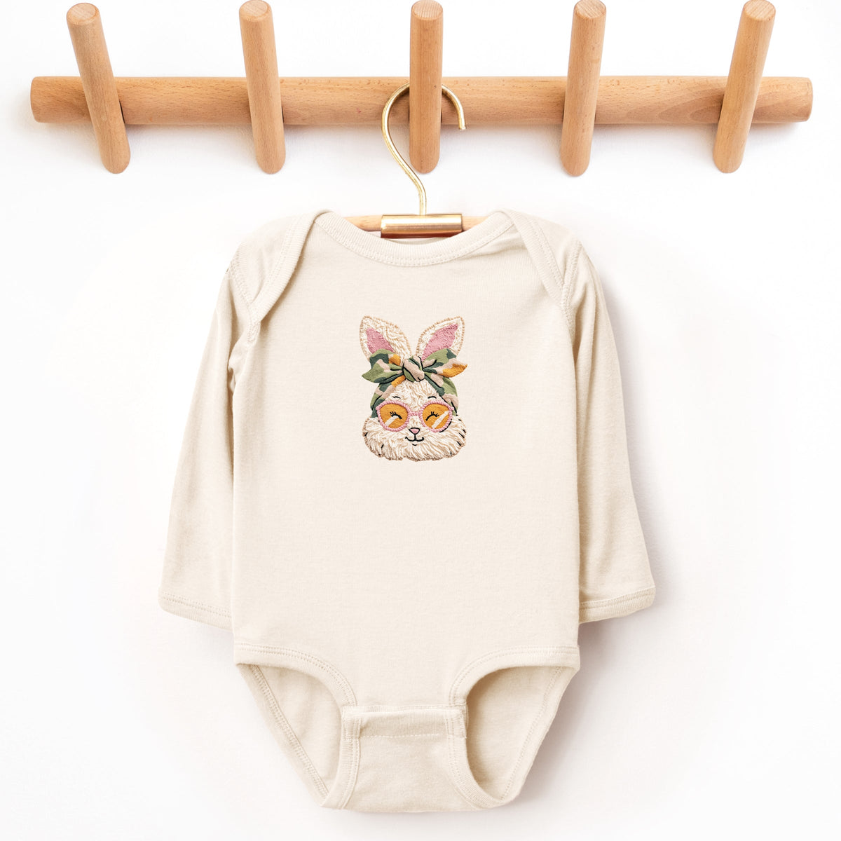 Bunny Face Yarn Print - Baby Long Sleeve Bodysuit