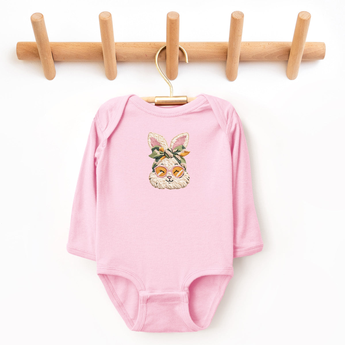 Bunny Face Yarn Print - Baby Long Sleeve Bodysuit