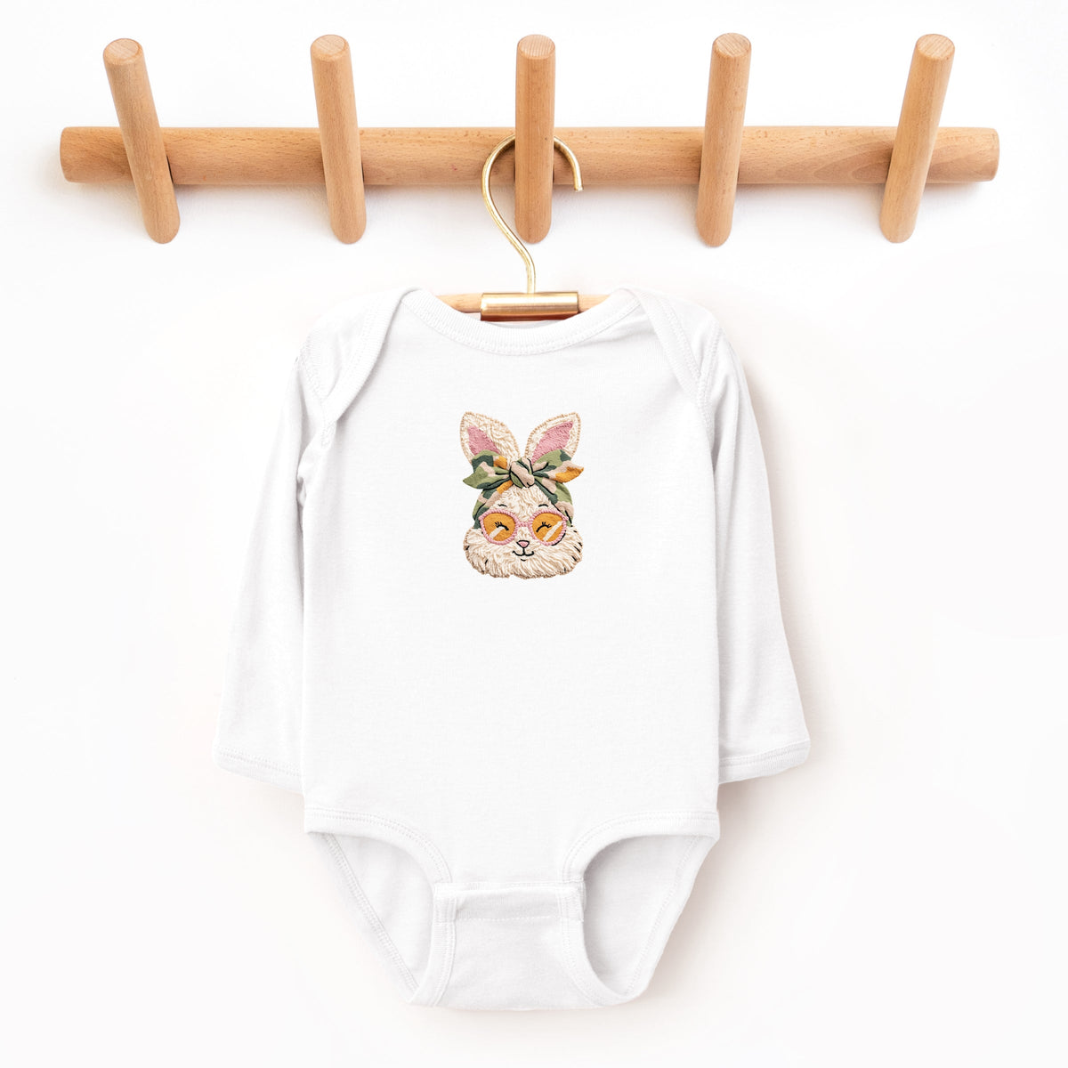 Bunny Face Yarn Print - Baby Long Sleeve Bodysuit