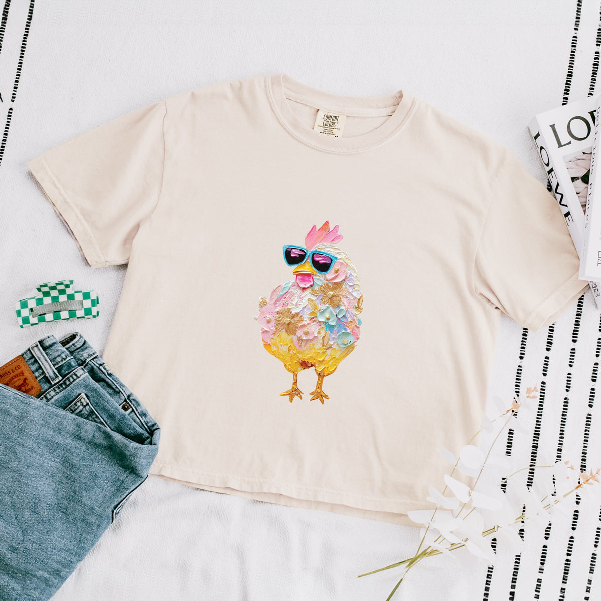 Sunglasses Chick Paint Print - Women's Boxy Crop Top Graphic T-Shirt