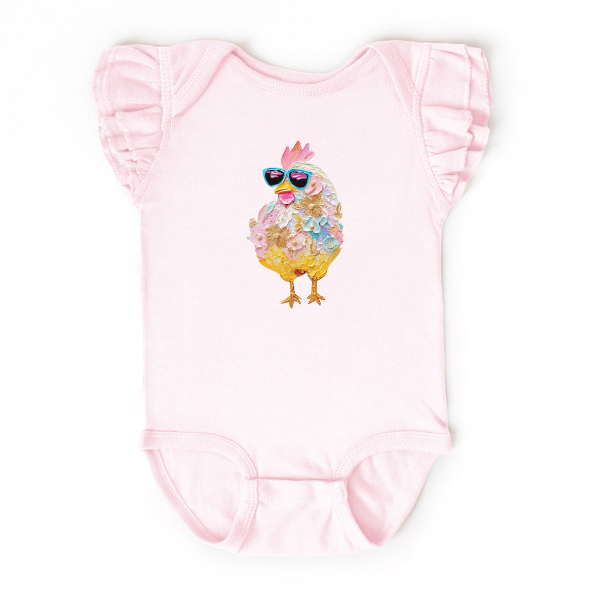 Sunglasses Chick Paint Print - Baby Flutter Sleeve Bodysuit