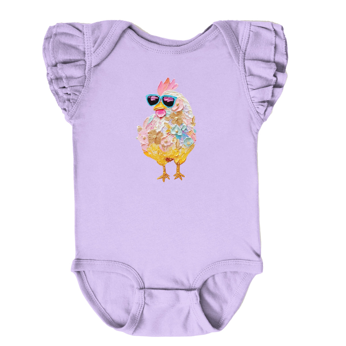 Sunglasses Chick Paint Print - Baby Flutter Sleeve Bodysuit