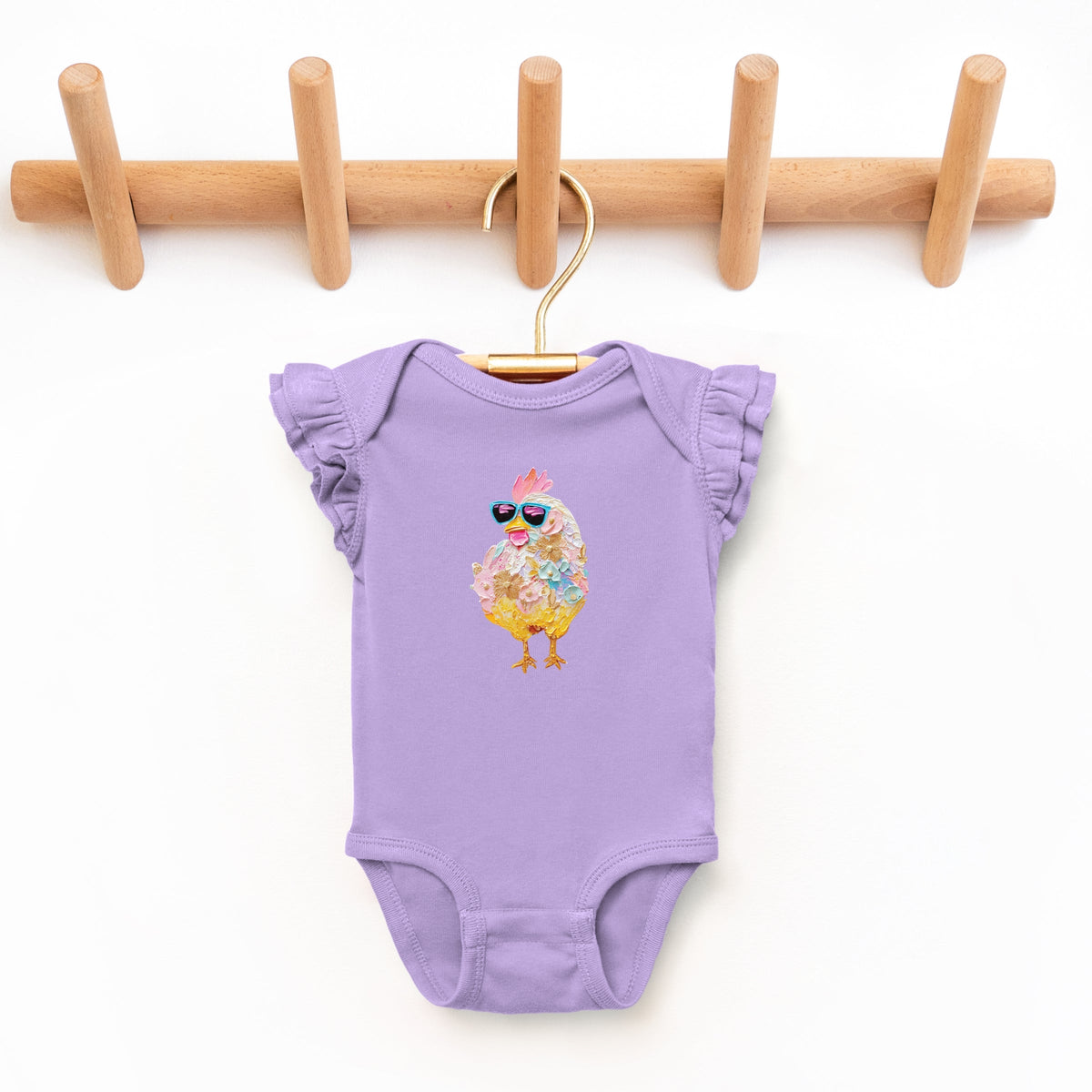 Sunglasses Chick Paint Print - Baby Flutter Sleeve Bodysuit