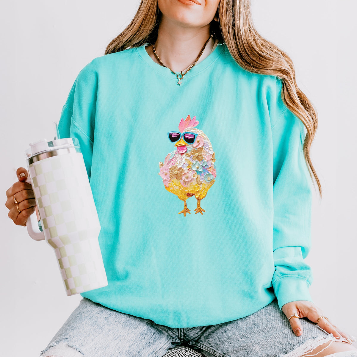 Sunglasses Chick Paint Print - Women's Lightweight Garment Dyed Sweatshirt