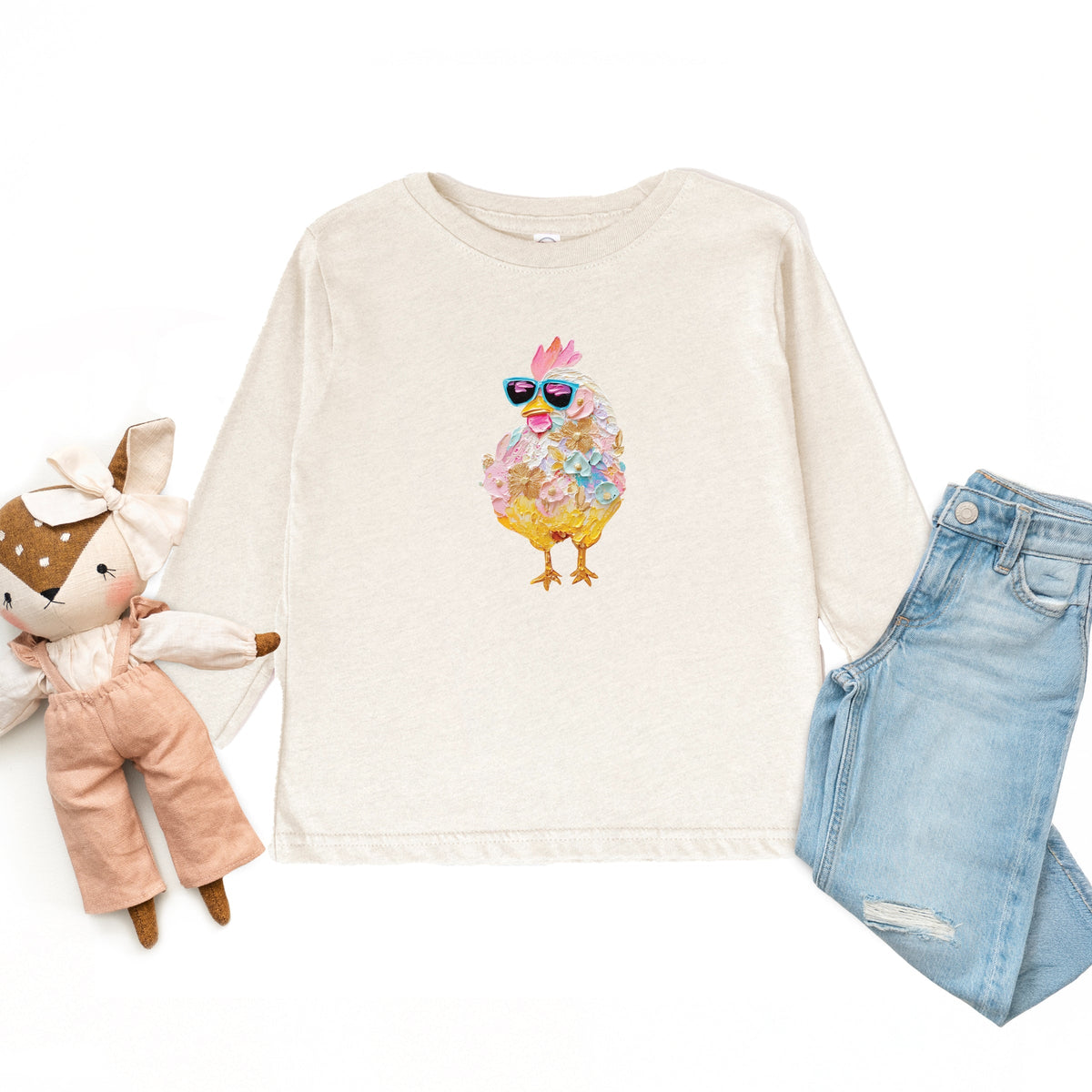Sunglasses Chick Paint Print - Toddler Long Sleeve Graphic Tee