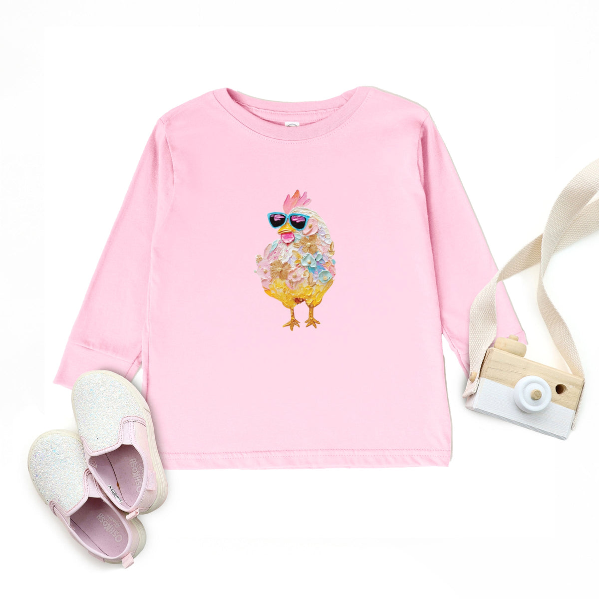 Sunglasses Chick Paint Print - Toddler Long Sleeve Graphic Tee
