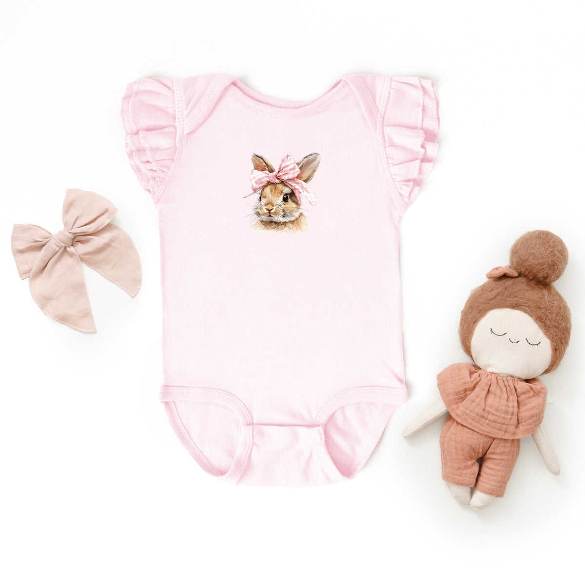 Watercolor Coquette Bunny - Baby Flutter Sleeve Bodysuit