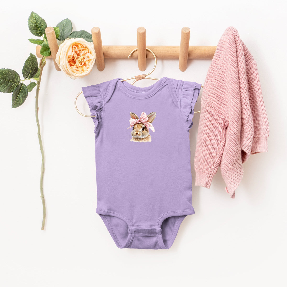 Watercolor Coquette Bunny - Baby Flutter Sleeve Bodysuit