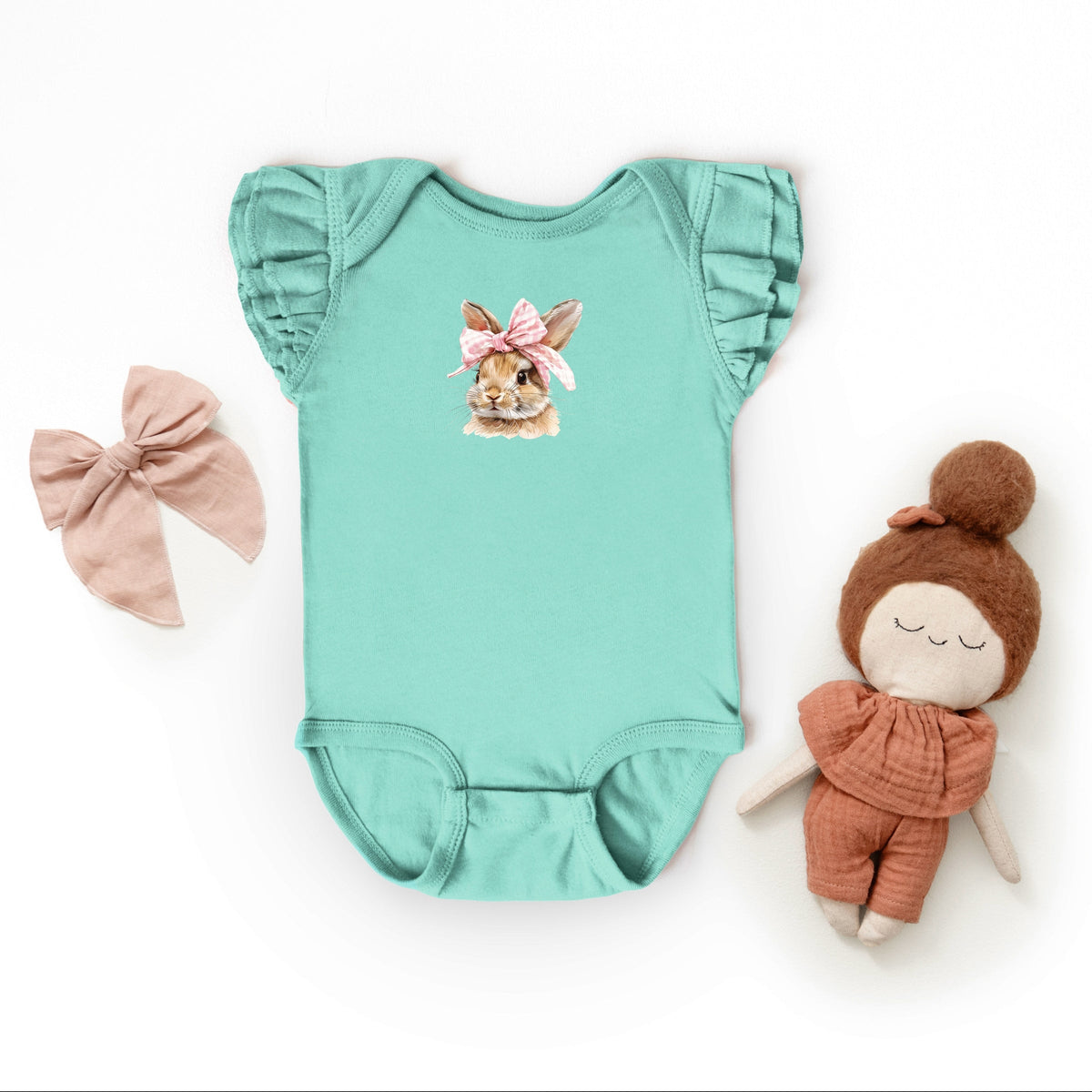 Watercolor Coquette Bunny - Baby Flutter Sleeve Bodysuit