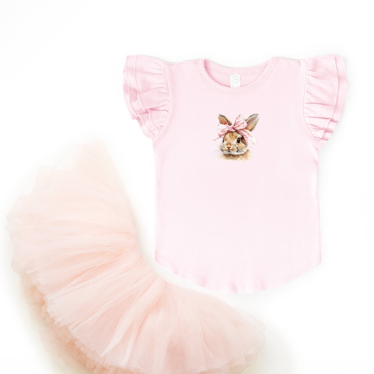 Watercolor Coquette Bunny - Flutter Sleeve Graphic T-Shirt