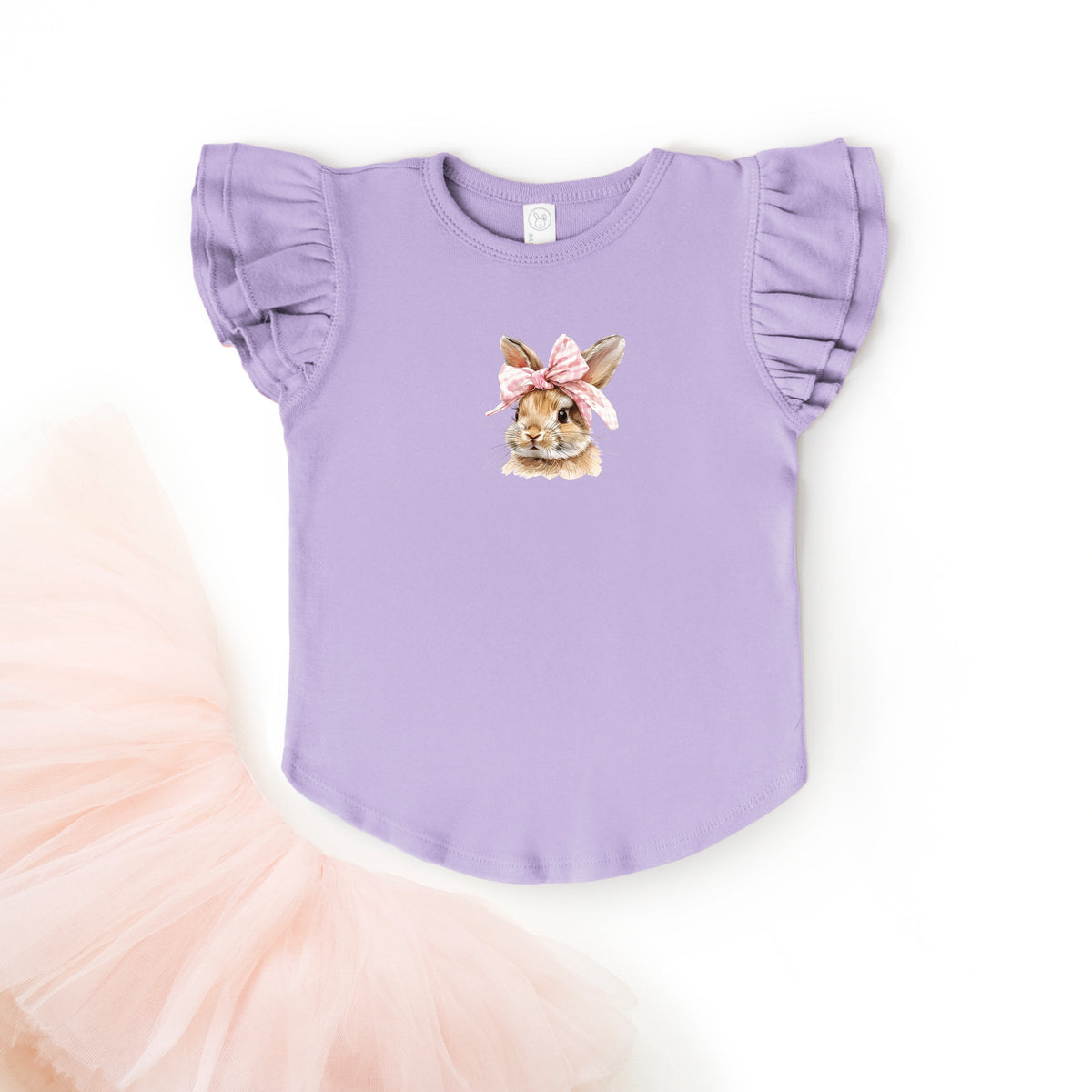 Watercolor Coquette Bunny - Flutter Sleeve Graphic T-Shirt