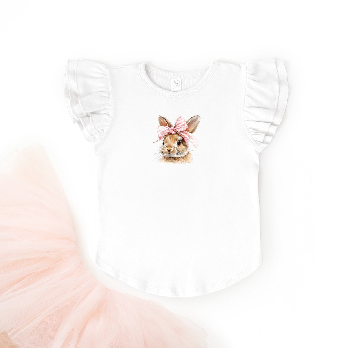 Watercolor Coquette Bunny - Flutter Sleeve Graphic T-Shirt