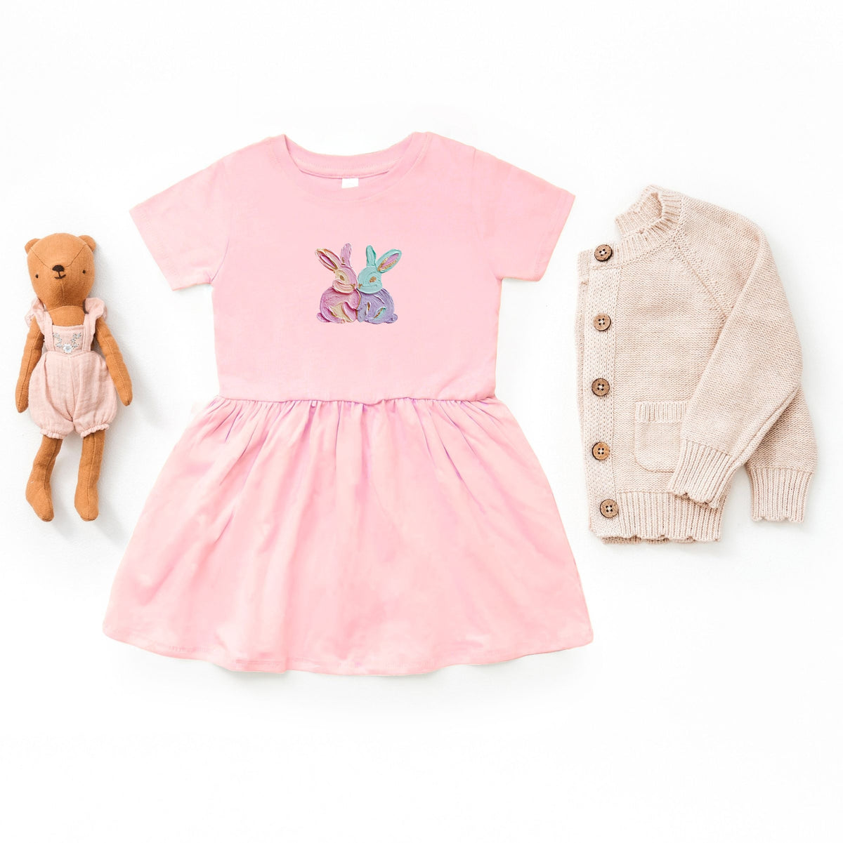 Two Bunnies Paint Print - Infant Dress