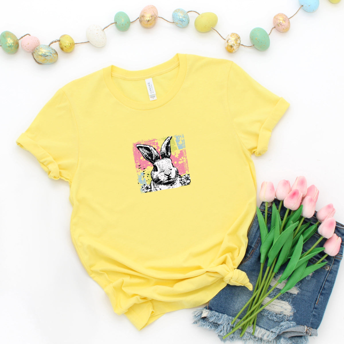 Bunny Square Distressed - Women's Short Sleeve Graphic T-Shirt