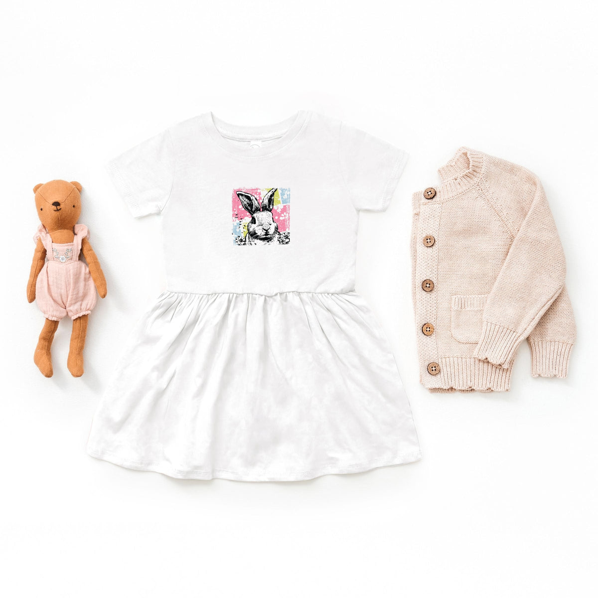 Bunny Square Distressed - Infant Dress