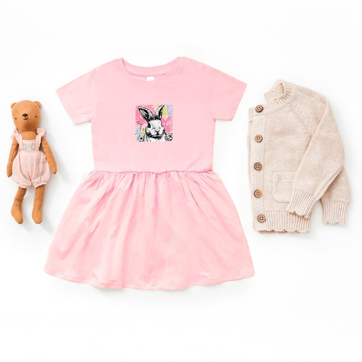 Bunny Square Distressed - Infant Dress