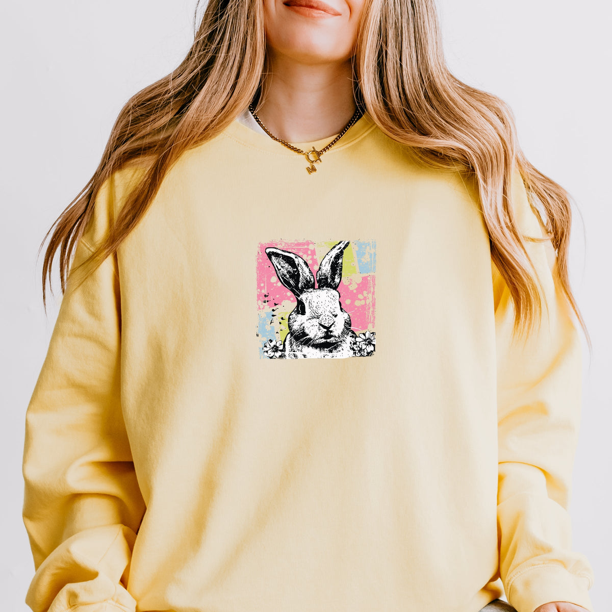 Bunny Square Distressed - Women's Lightweight Garment Dyed Sweatshirt