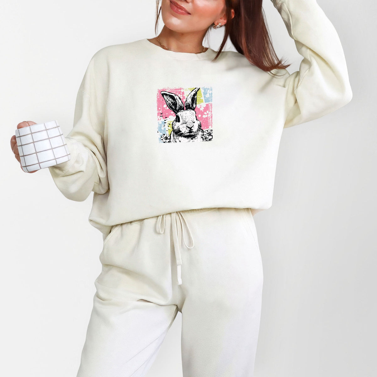 Bunny Square Distressed - Women's Lightweight Garment Dyed Sweatshirt