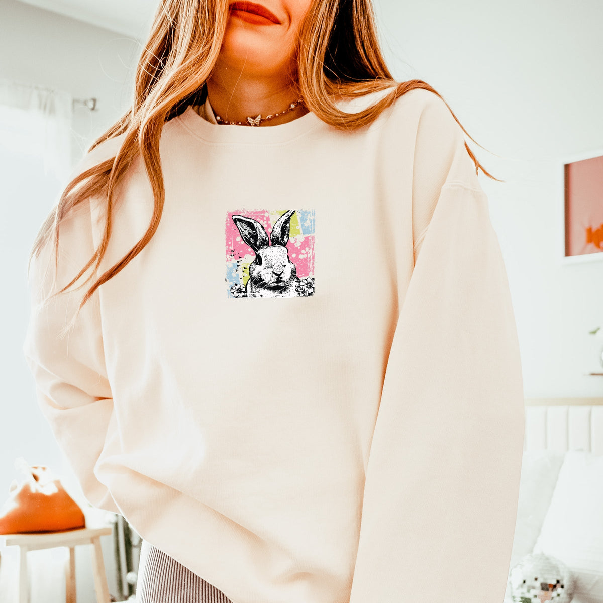 Bunny Square Distressed - Women's Lightweight Garment Dyed Sweatshirt
