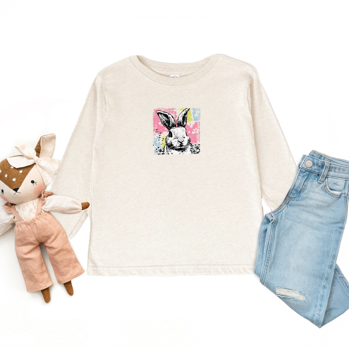 Bunny Square Distressed - Toddler Long Sleeve Graphic Tee