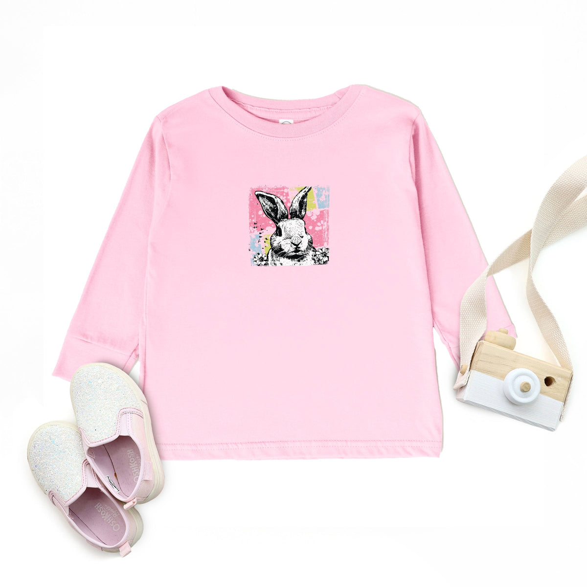 Bunny Square Distressed - Toddler Long Sleeve Graphic Tee