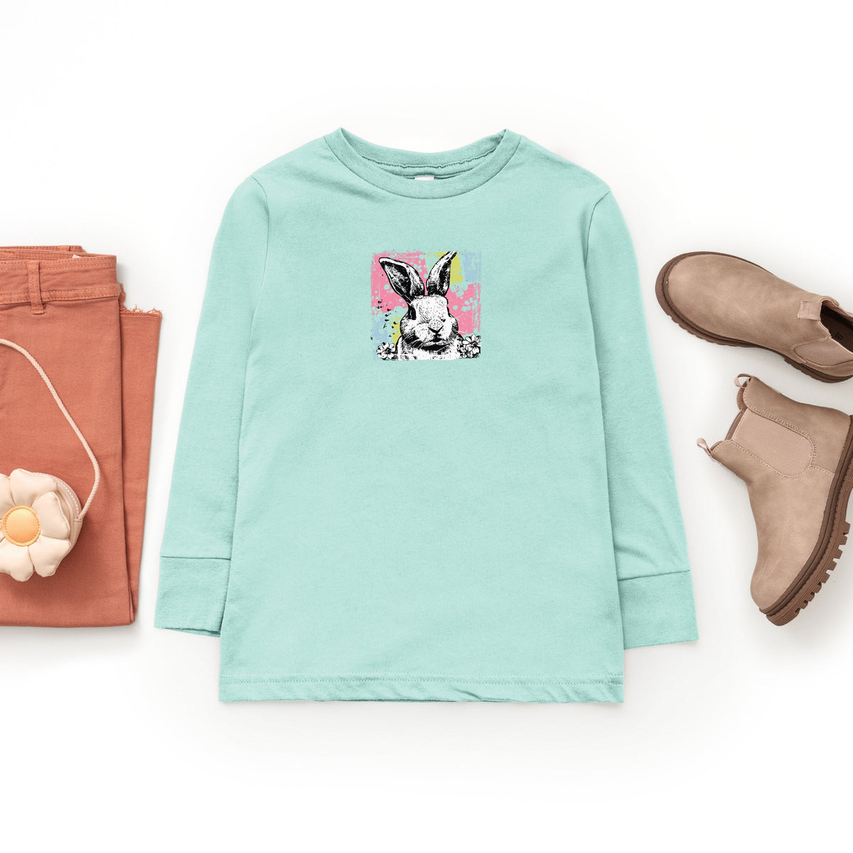 Bunny Square Distressed - Youth Long Sleeve Graphic T-Shirt