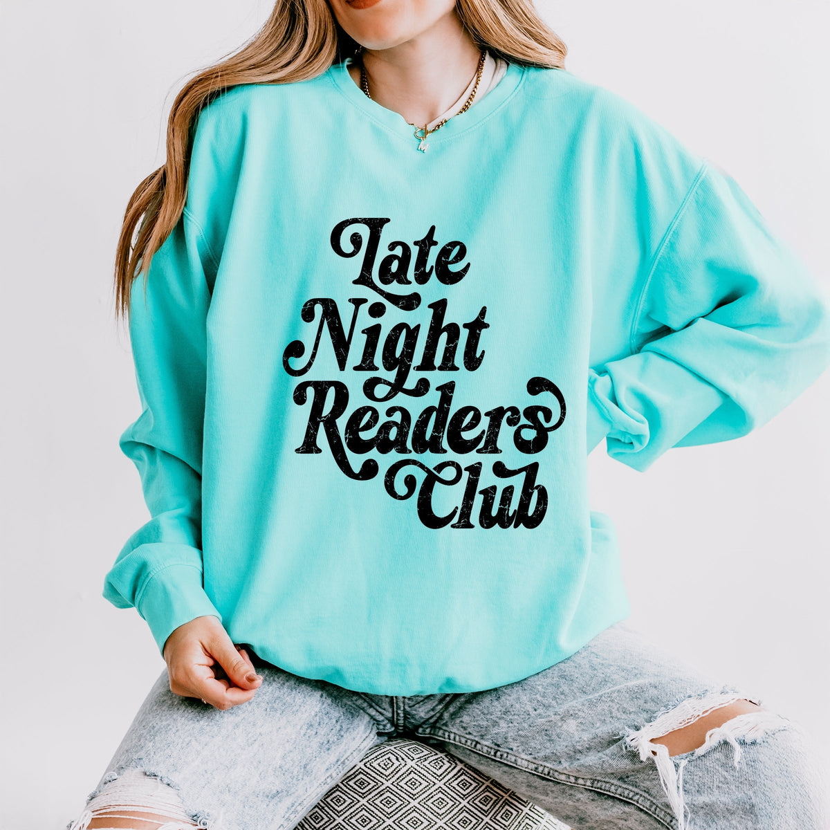 Late Night Readers Club Distressed - Women's Lightweight Garment Dyed Sweatshirt