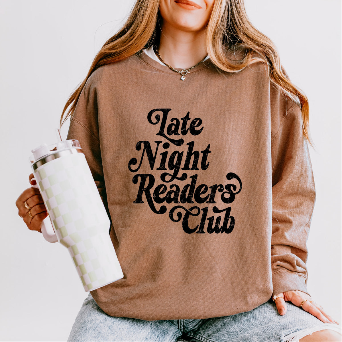 Late Night Readers Club Distressed - Women's Lightweight Garment Dyed Sweatshirt