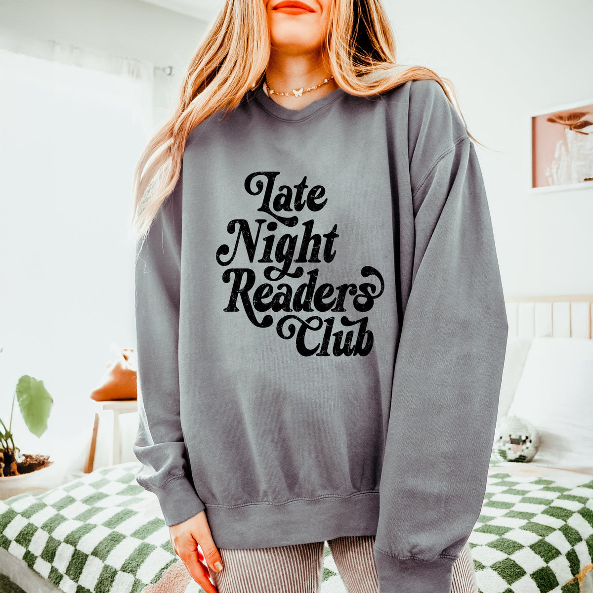 Late Night Readers Club Distressed - Women's Lightweight Garment Dyed Sweatshirt