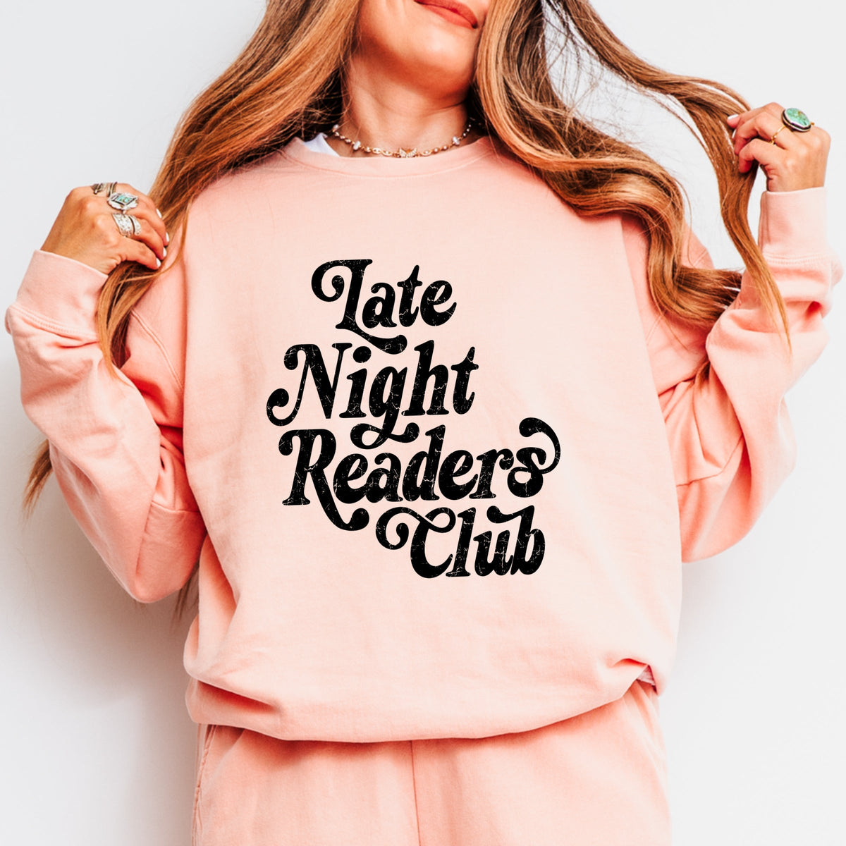 Late Night Readers Club Distressed - Women's Lightweight Garment Dyed Sweatshirt