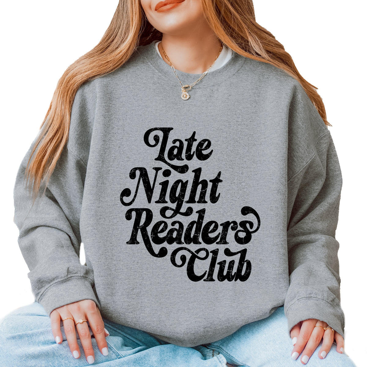 Late Night Readers Club Distressed - Women's Graphic Sweatshirt