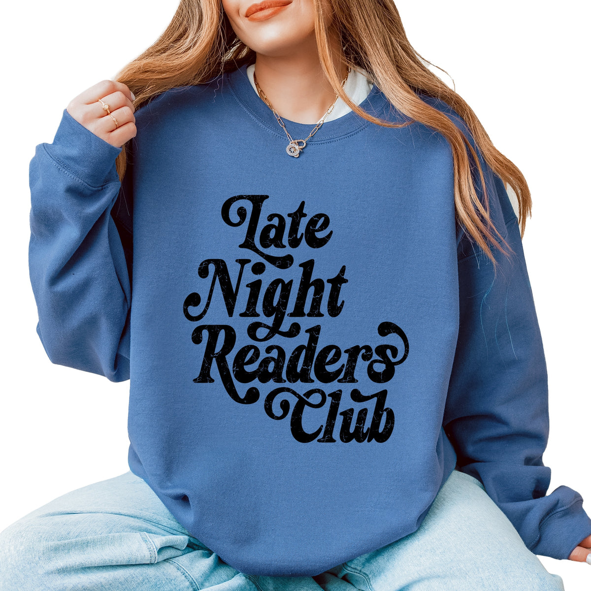 Late Night Readers Club Distressed - Women's Graphic Sweatshirt