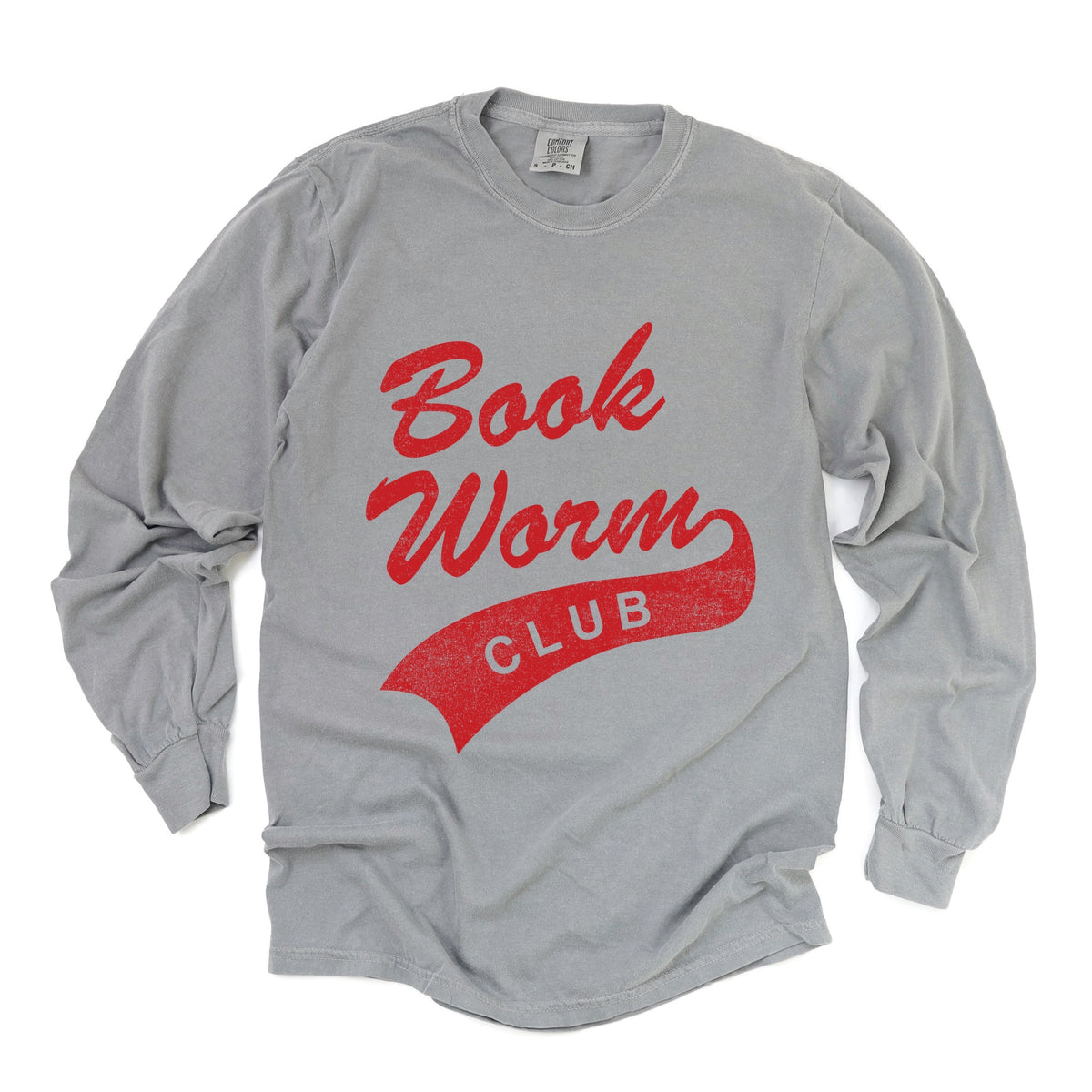 Book Worm Club Distressed - Women's Garment Dyed Long Sleeve Graphic T-Shirt