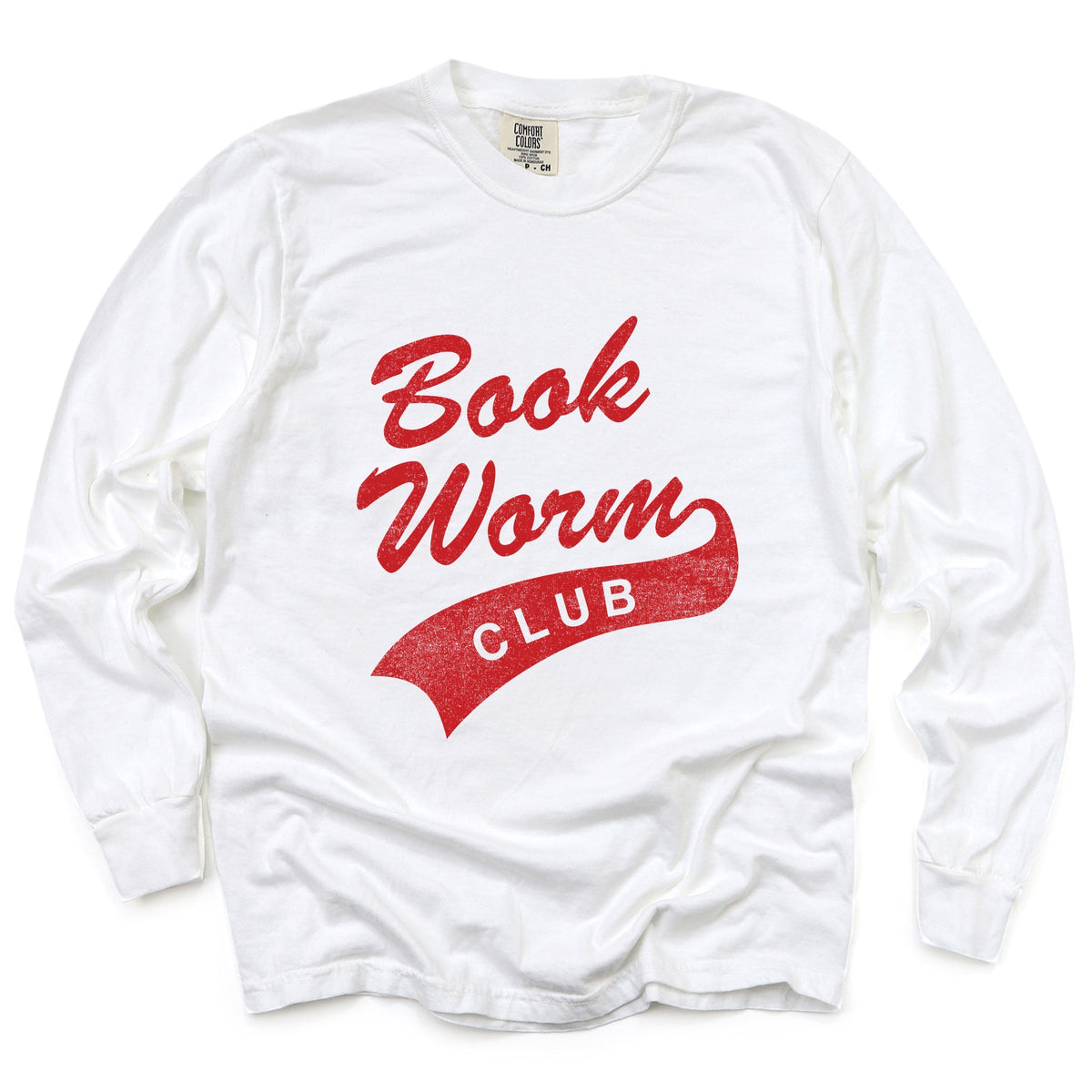 Book Worm Club Distressed - Women's Garment Dyed Long Sleeve Graphic T-Shirt