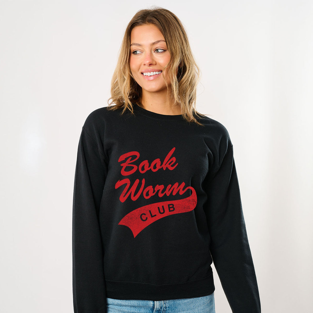 Book Worm Club Distressed - Women's Graphic Sweatshirt