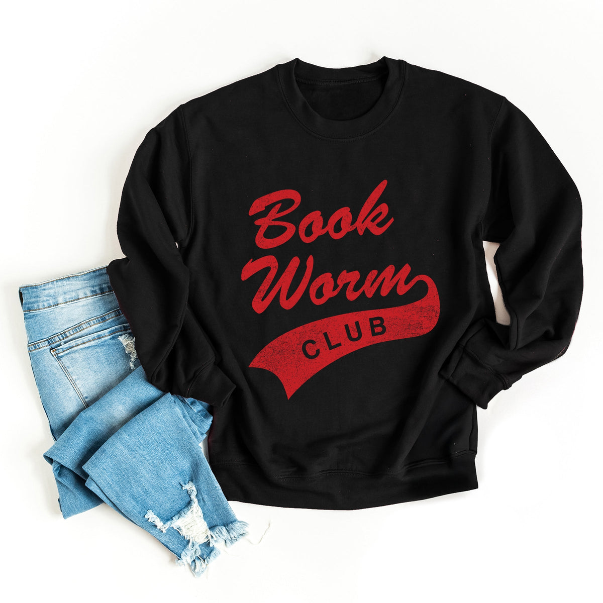 Book Worm Club Distressed - Women's Graphic Sweatshirt