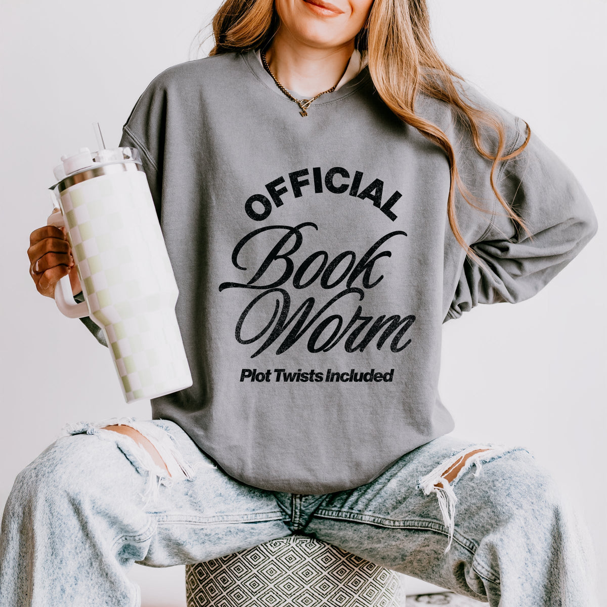 Official Book Worm Plot Twists Included - Women's Lightweight Garment Dyed Sweatshirt