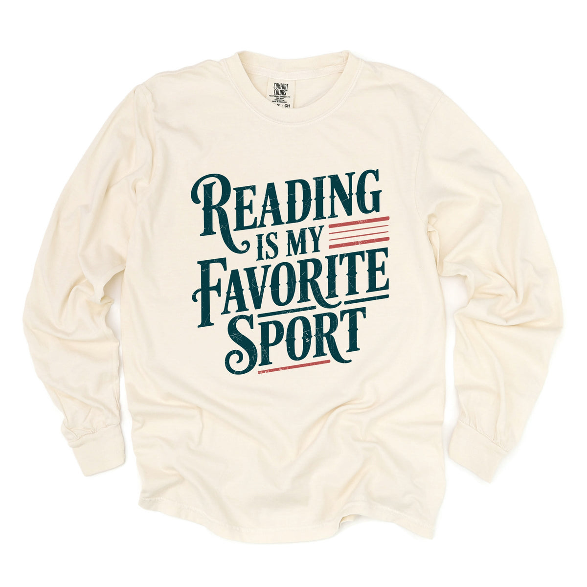 Reading Is My Favorite Sport Stripes - Women's Garment Dyed Long Sleeve Graphic T-Shirt