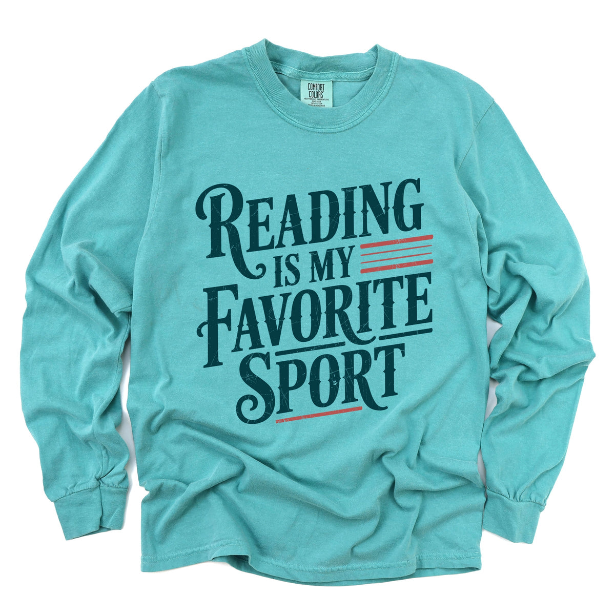Reading Is My Favorite Sport Stripes - Women's Garment Dyed Long Sleeve Graphic T-Shirt